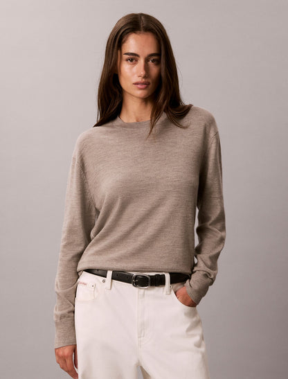 Merino Wool Blend Crewneck Sweater - Calvin Klein Women