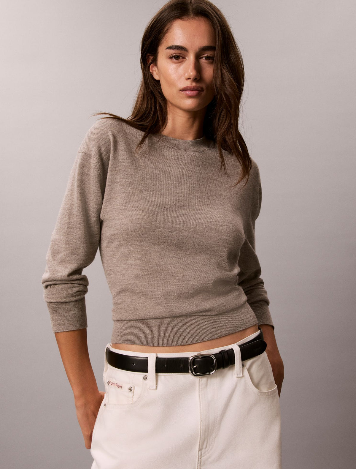 Merino Wool Blend Crewneck Sweater - Calvin Klein Women