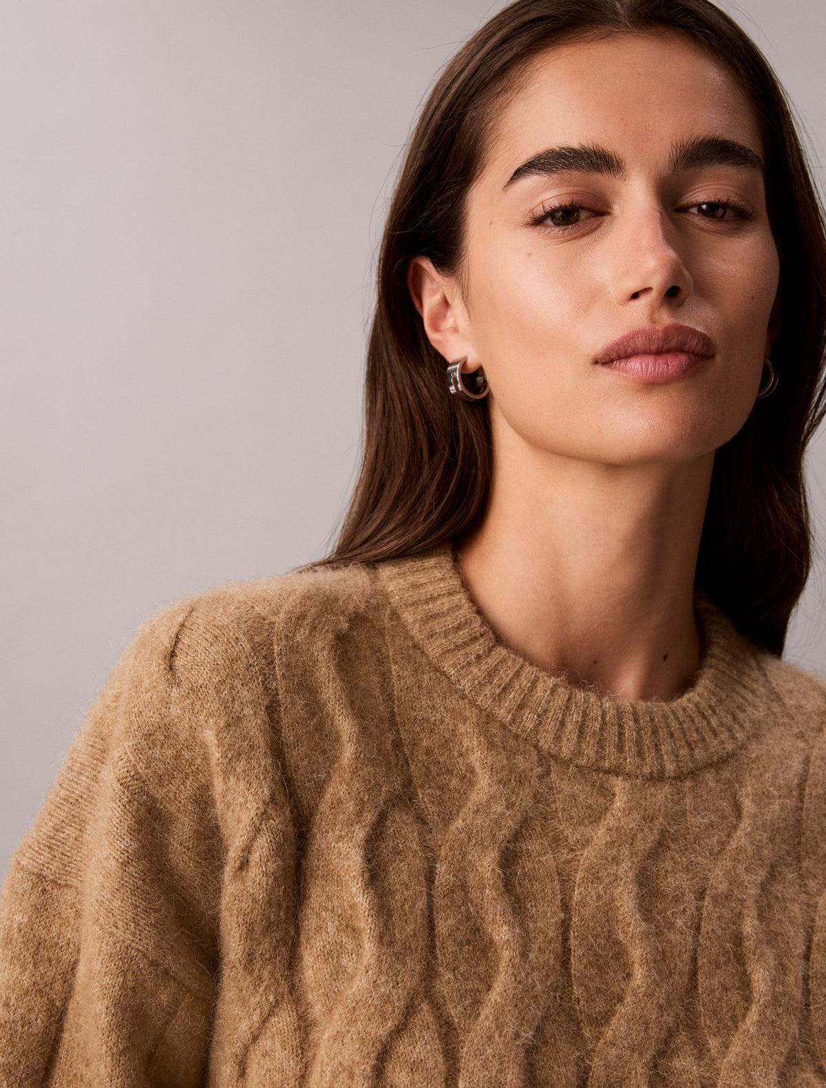 Wool Blend Cable Knit Sweater - Calvin Klein Women