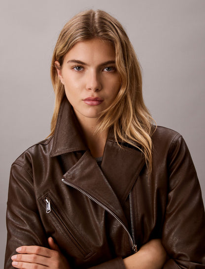 Faux Leather Motorcycle Jacket - Calvin Klein Women