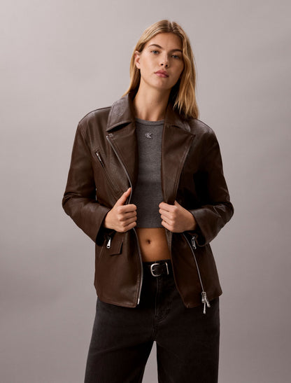 Faux Leather Motorcycle Jacket - Calvin Klein Women