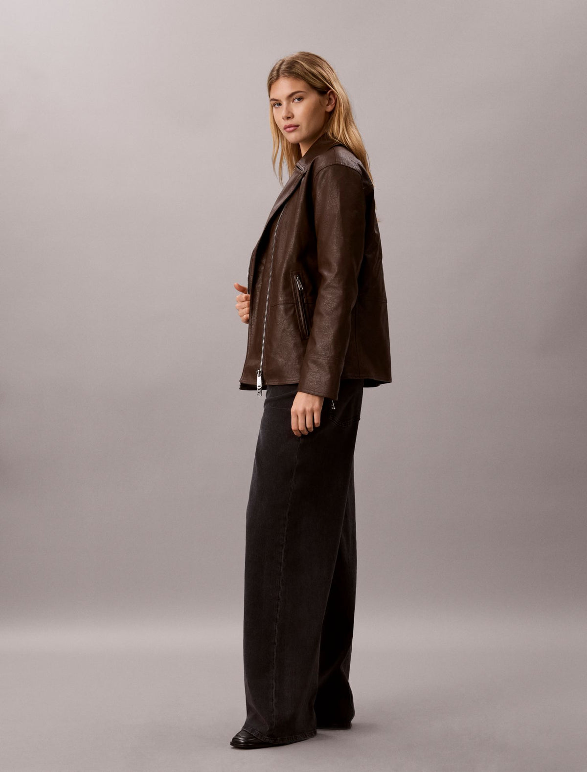 Faux Leather Motorcycle Jacket - Calvin Klein Women