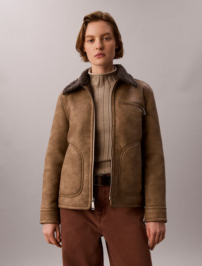 Faux Shearling Aviator Jacket - Calvin Klein Women