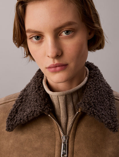 Faux Shearling Aviator Jacket - Calvin Klein Women