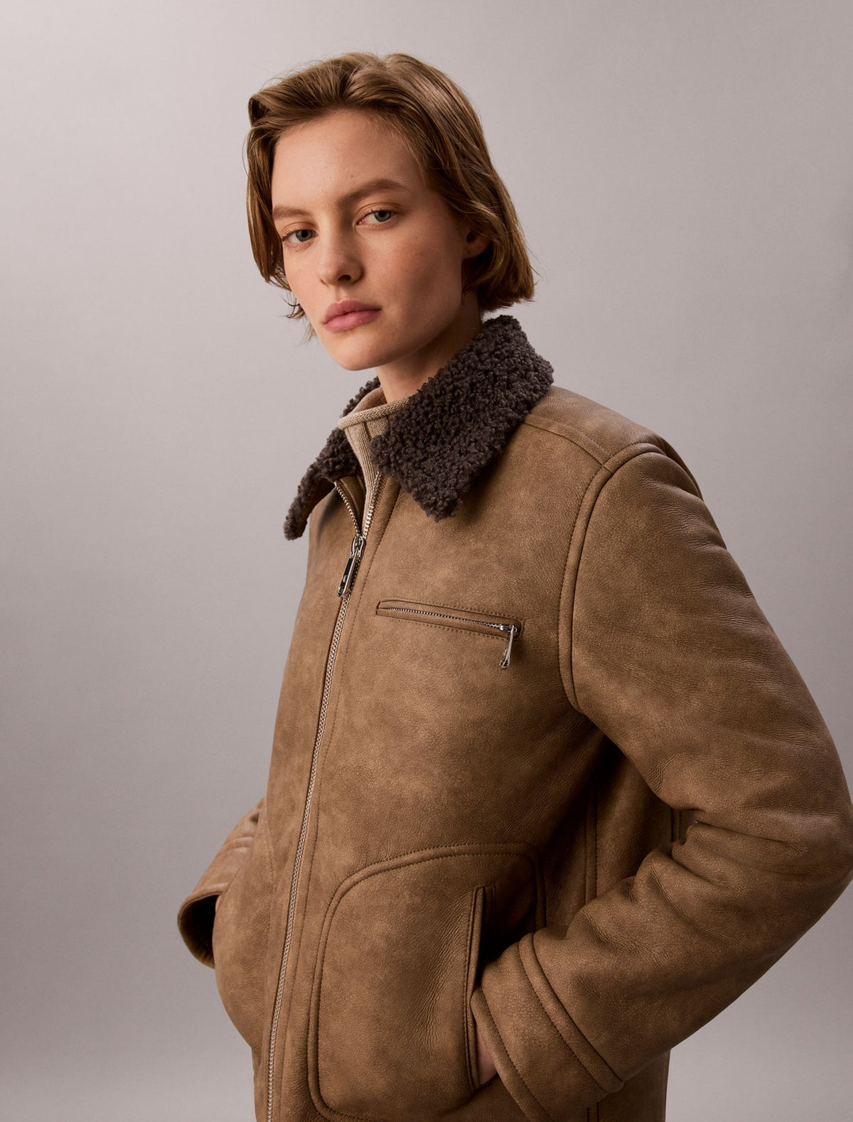 Faux Shearling Aviator Jacket - Calvin Klein Women