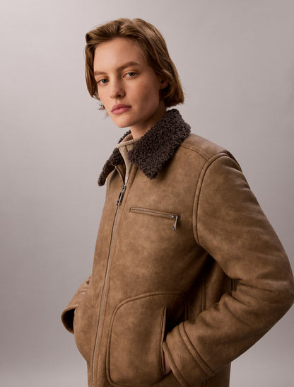 Faux Shearling Aviator Jacket - Calvin Klein Women