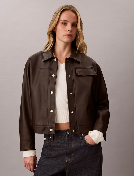 Faux Leather Relaxed Jacket - Calvin Klein Women