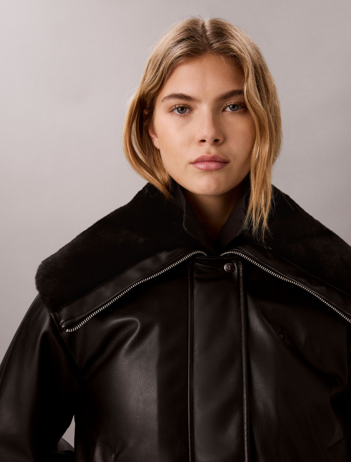 Faux Leather Padded Bomber Jacket - Calvin Klein Women
