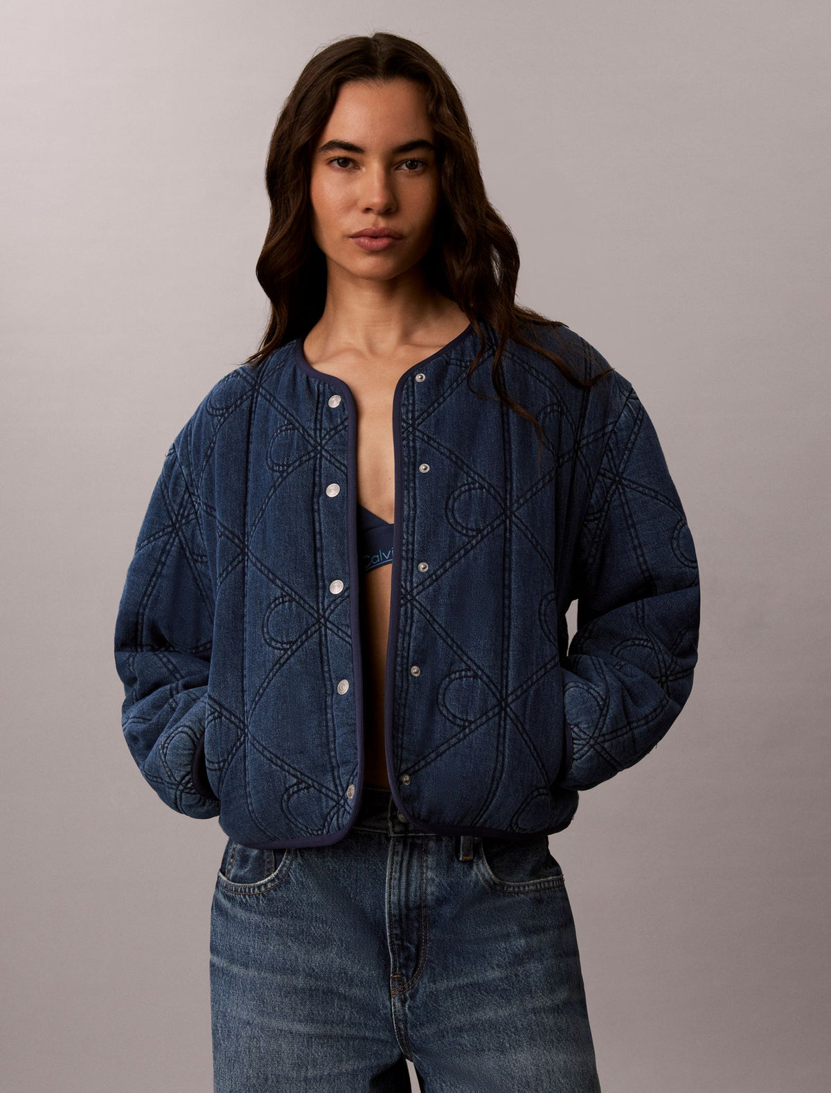 Emblem Logo Cotton Quilted Liner Jacket - Calvin Klein Women