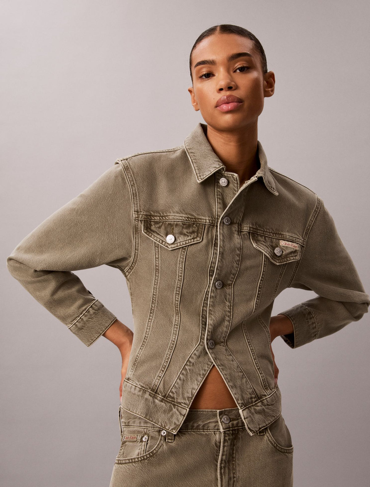 Cinched Peplum Denim Jacket - Calvin Klein Women