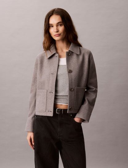 Faux Wool Stand Collar Jacket - Calvin Klein Women