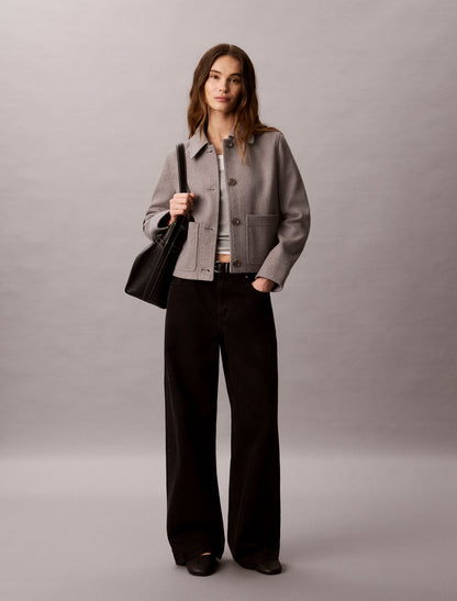 Faux Wool Stand Collar Jacket - Calvin Klein Women
