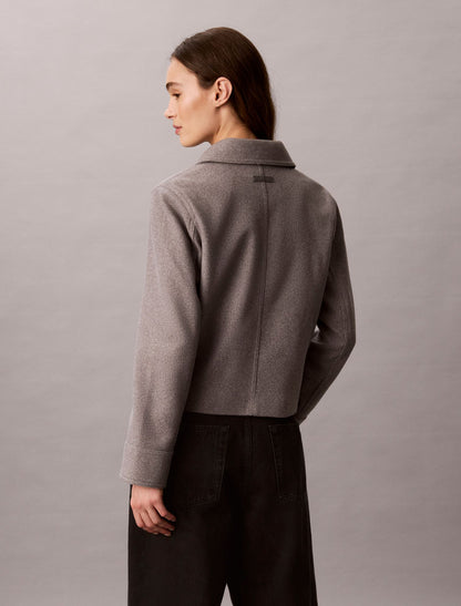 Faux Wool Stand Collar Jacket - Calvin Klein Women