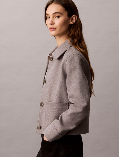 Faux Wool Stand Collar Jacket - Calvin Klein Women