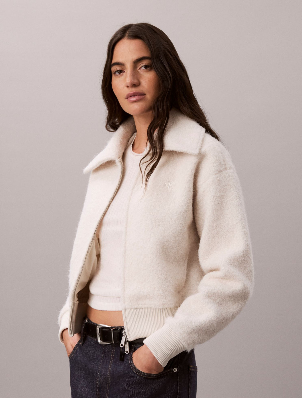 Brushed Boucle Fleece Zip Jacket - Calvin Klein Women
