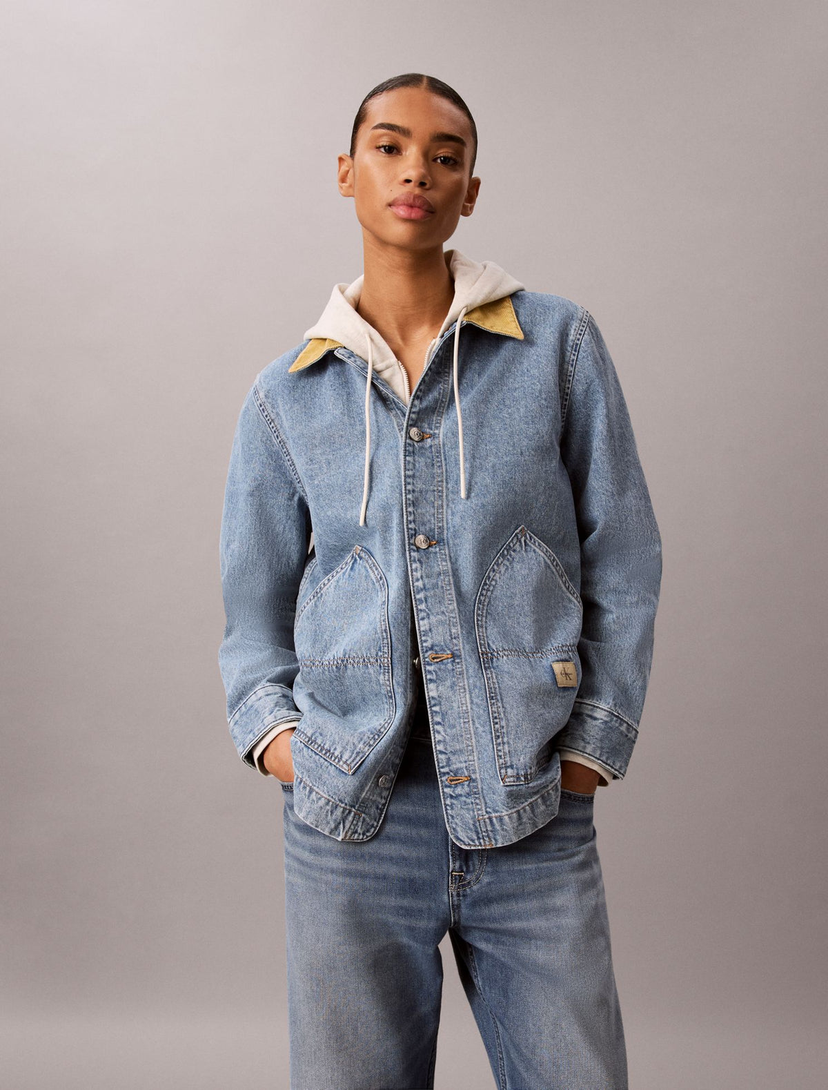 Contrast Collar Chore Coat - Calvin Klein Women