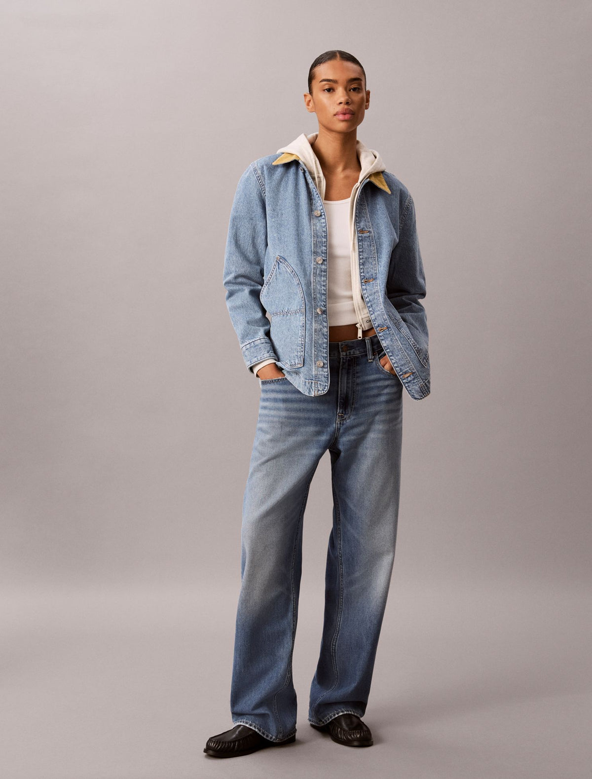 Contrast Collar Chore Coat - Calvin Klein Women