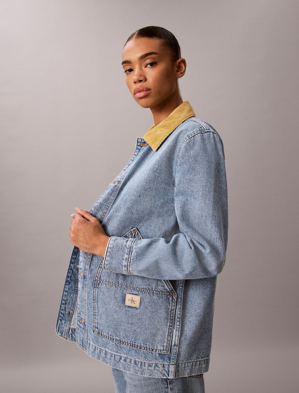 Contrast Collar Chore Coat - Calvin Klein Women
