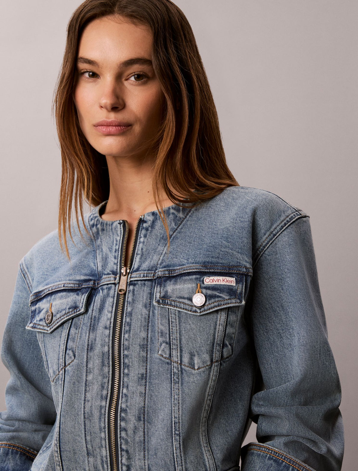 Collarless Cropped Trucker Jacket - Calvin Klein Women