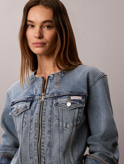 Collarless Cropped Trucker Jacket - Calvin Klein Women