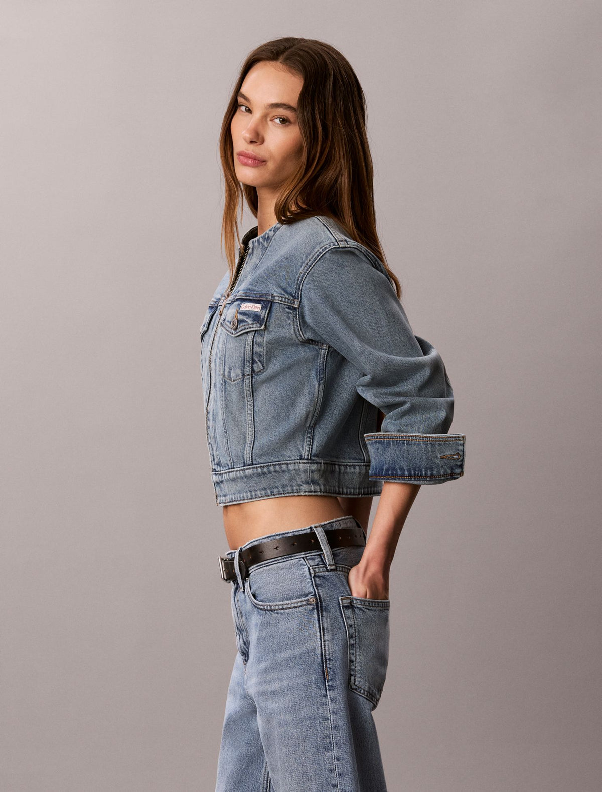 Collarless Cropped Trucker Jacket - Calvin Klein Women