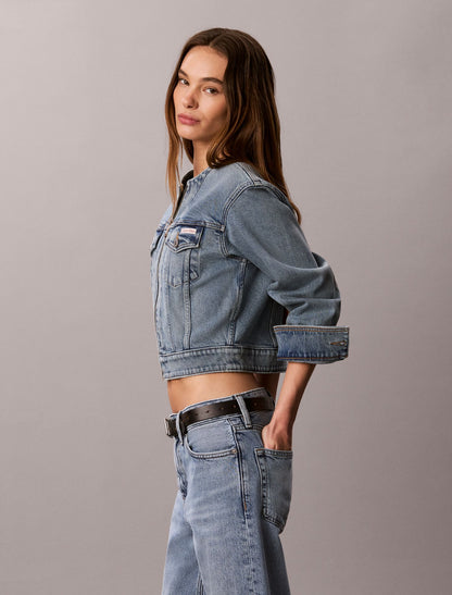 Collarless Cropped Trucker Jacket - Calvin Klein Women