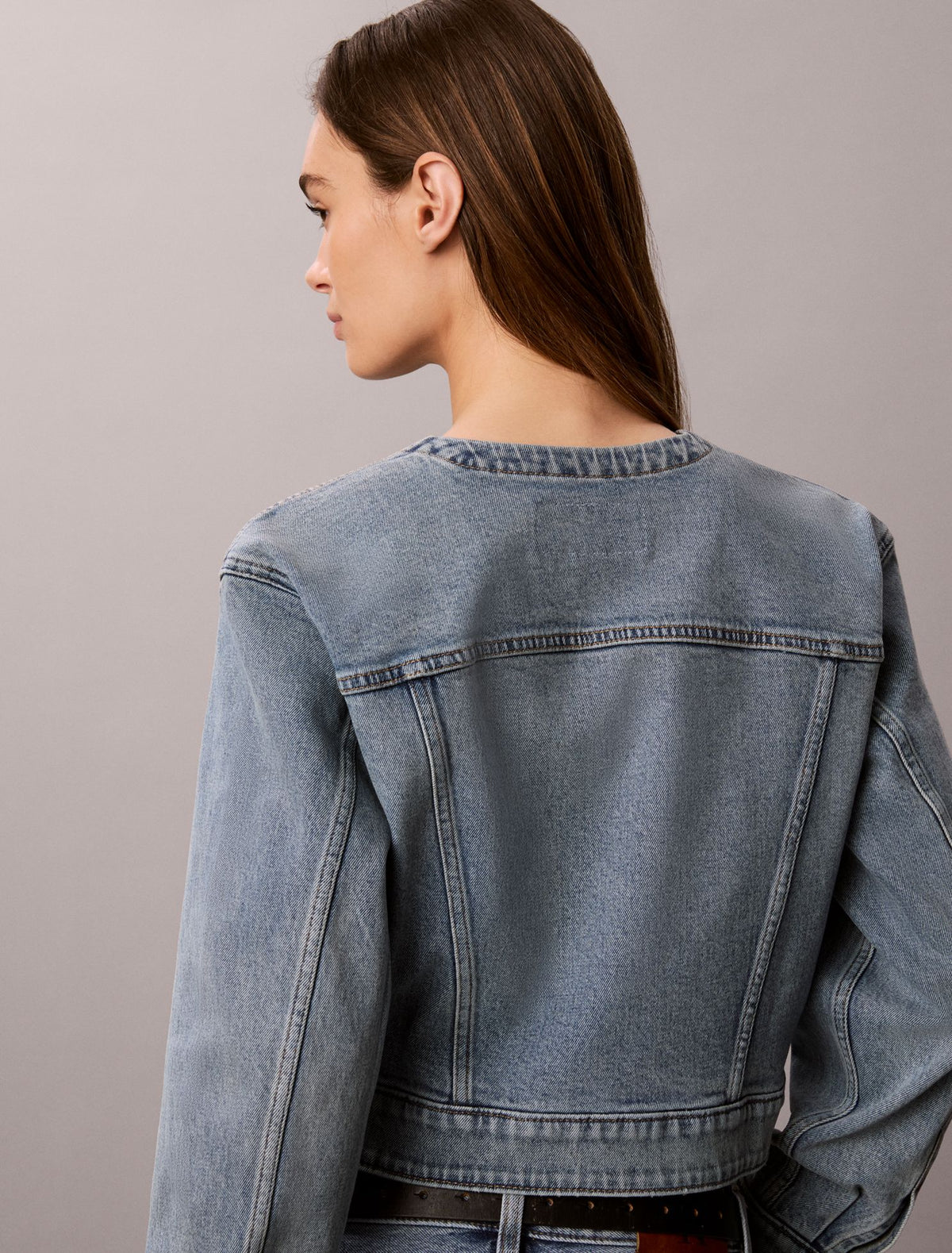Collarless Cropped Trucker Jacket - Calvin Klein Women