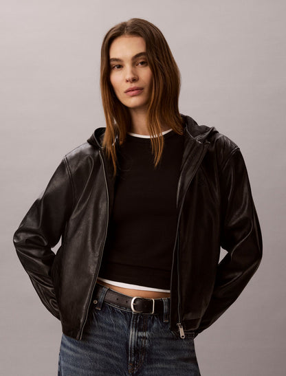 Faux Leather Hooded Jacket - Calvin Klein Women