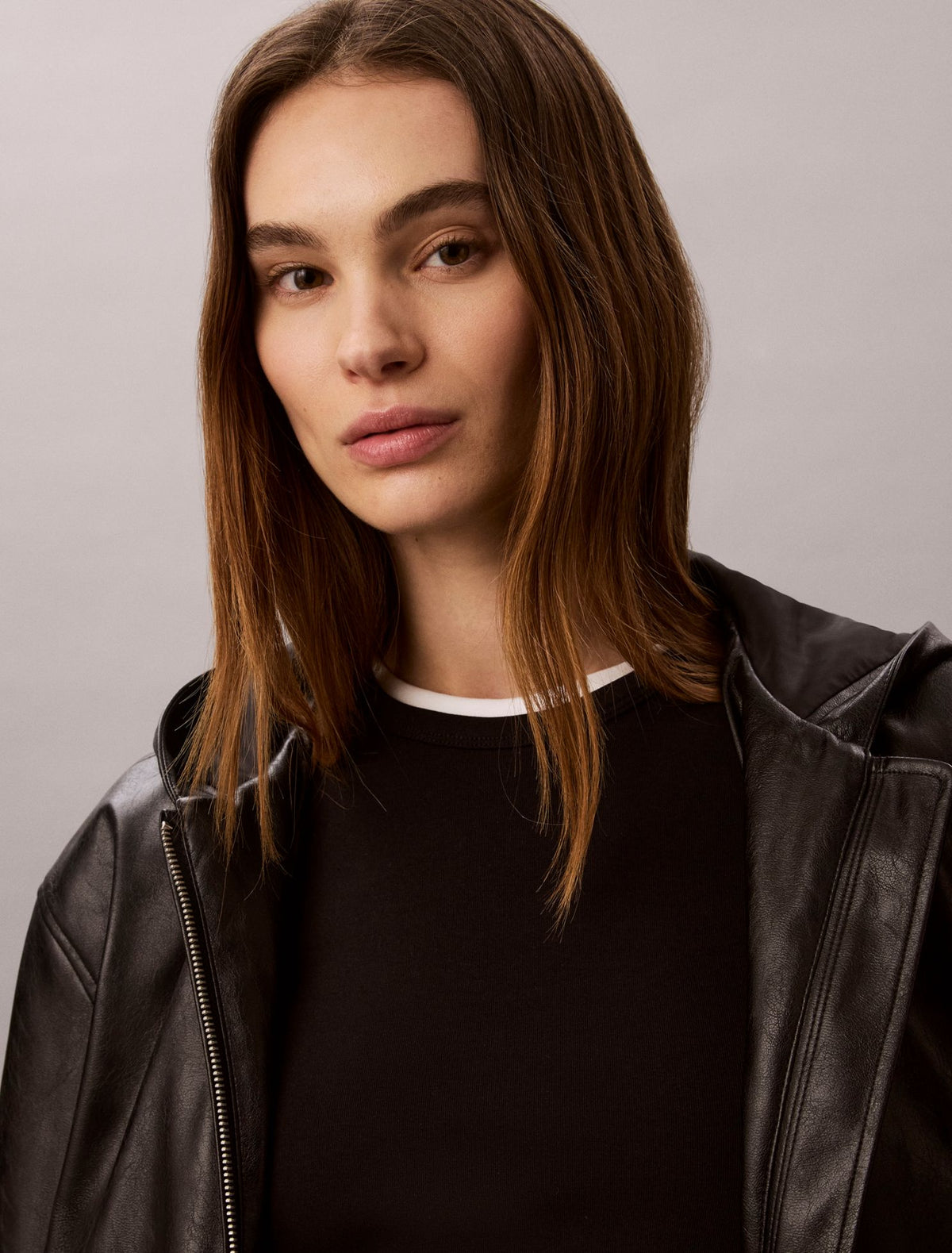 Faux Leather Hooded Jacket - Calvin Klein Women