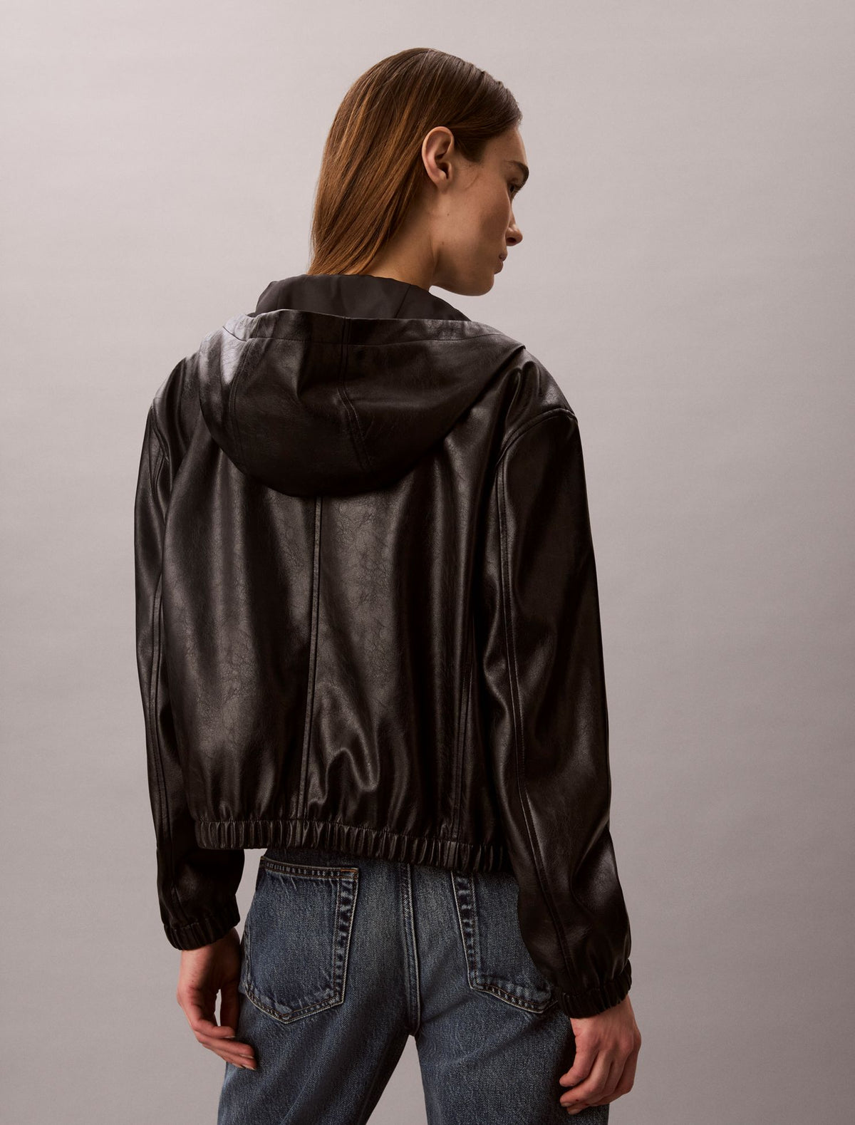 Faux Leather Hooded Jacket - Calvin Klein Women