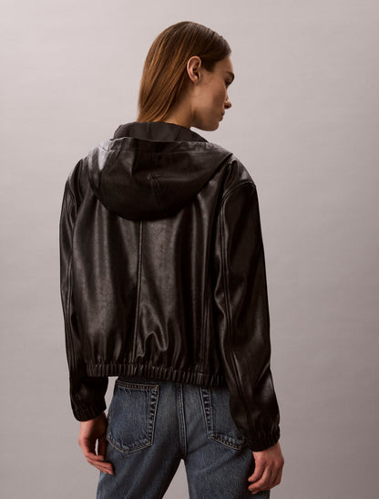 Faux Leather Hooded Jacket - Calvin Klein Women
