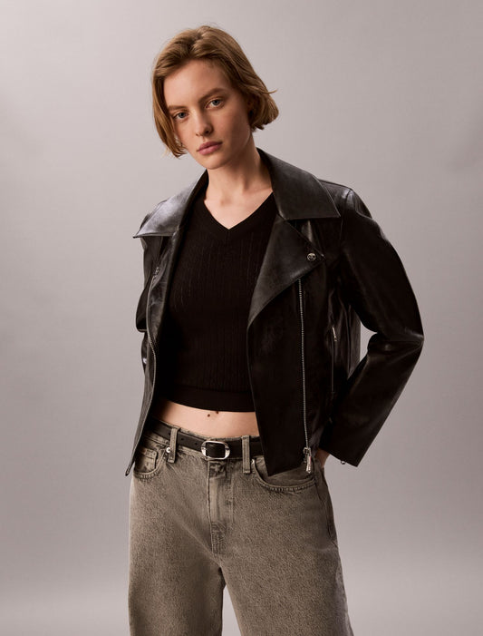Faux Leather Biker Jacket - Calvin Klein Women