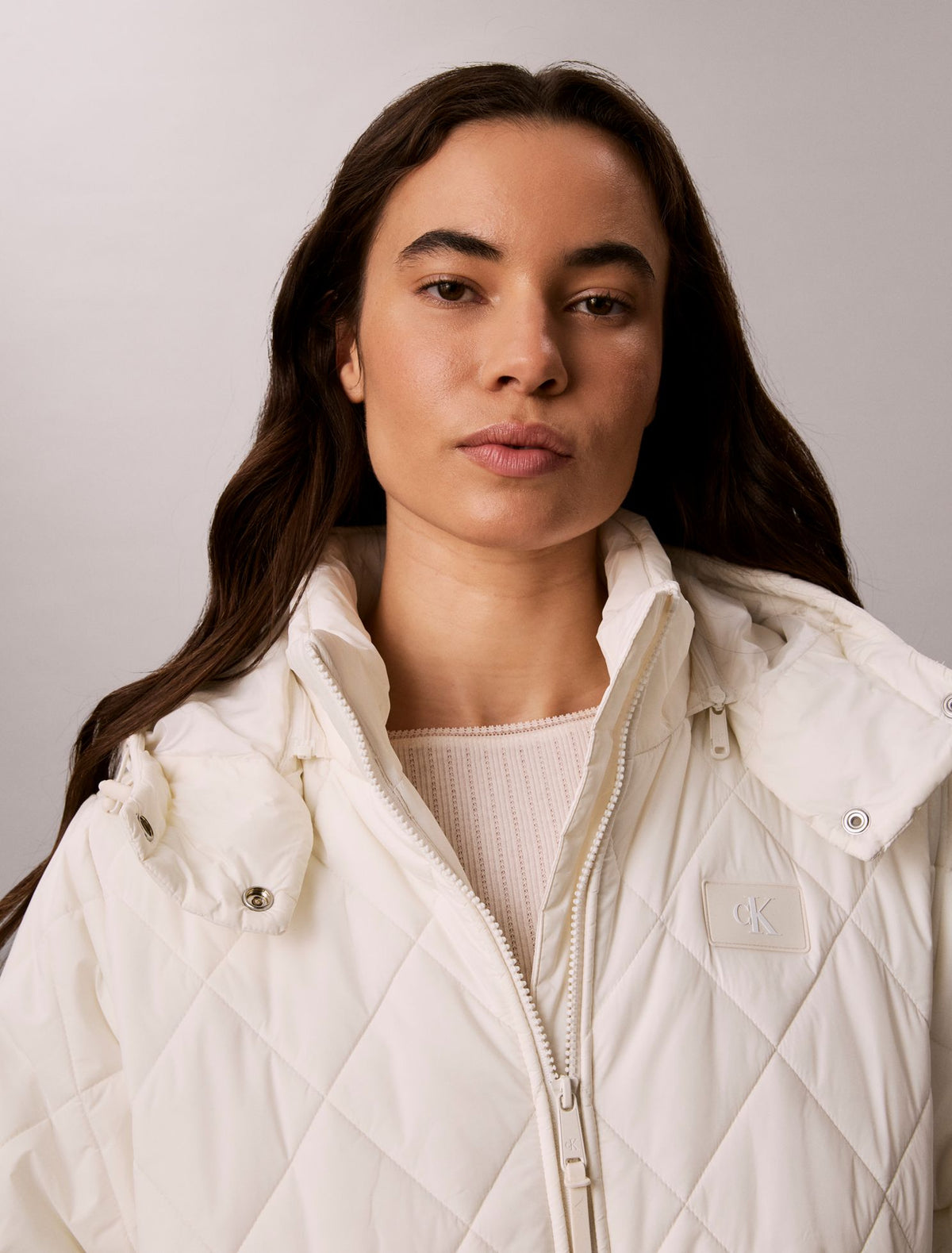 Quilted Hooded Long Liner Coat - Calvin Klein Women