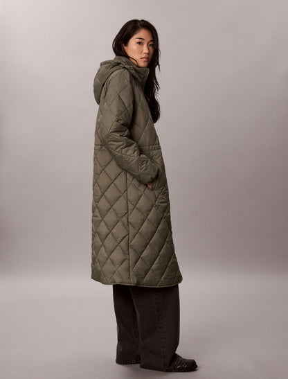 Quilted Hooded Long Liner Coat - Calvin Klein Women