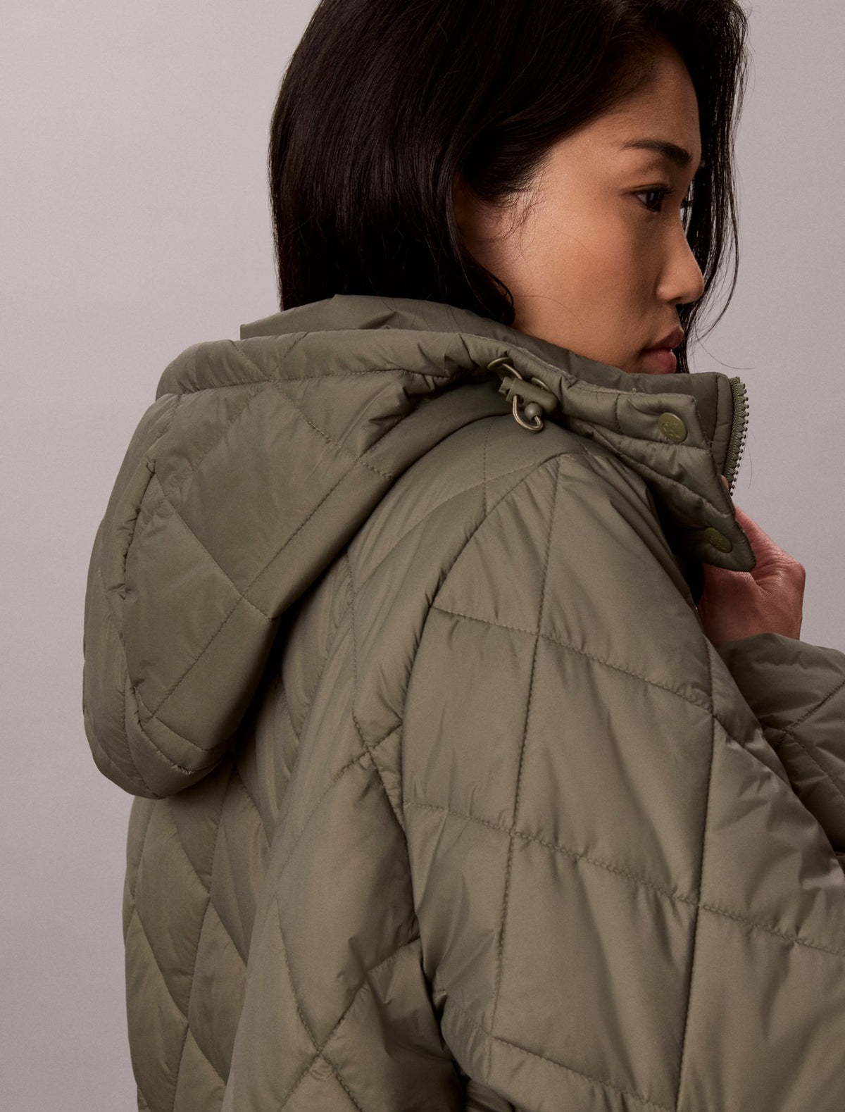 Quilted Hooded Long Liner Coat - Calvin Klein Women
