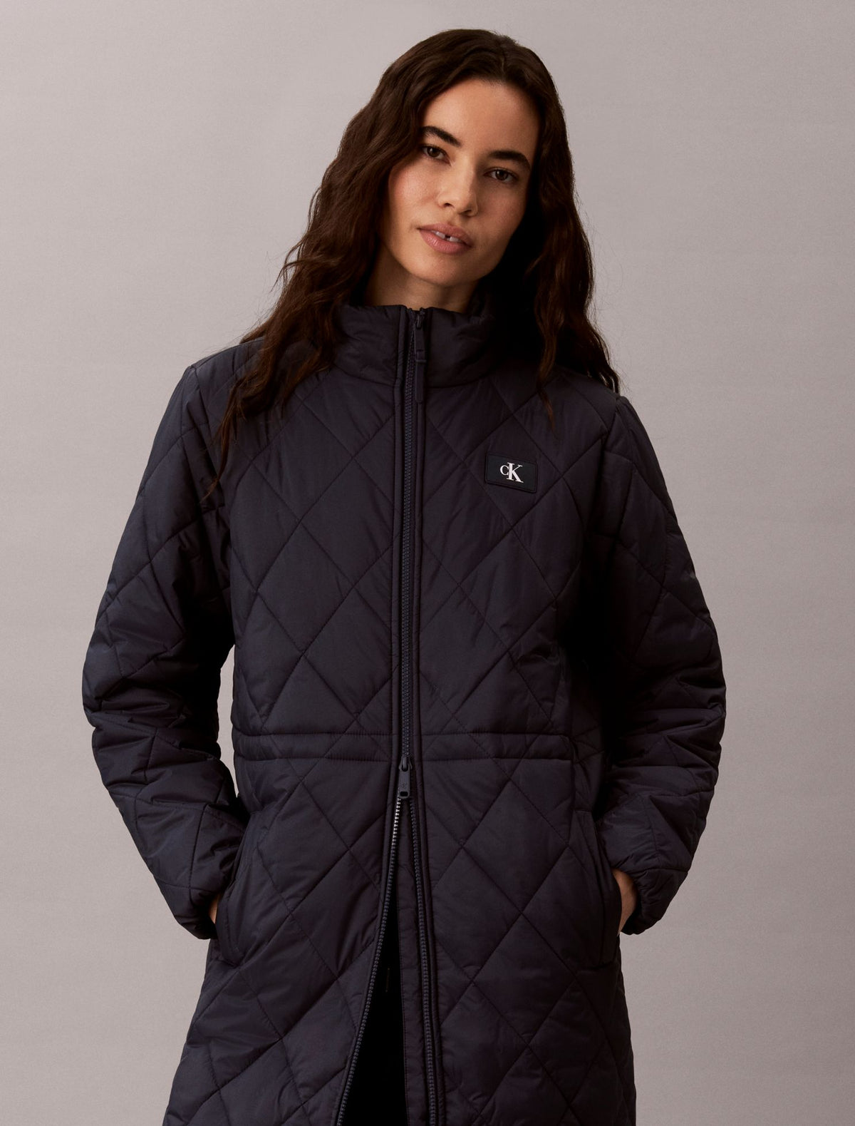 Quilted Hooded Long Liner Coat - Calvin Klein Women