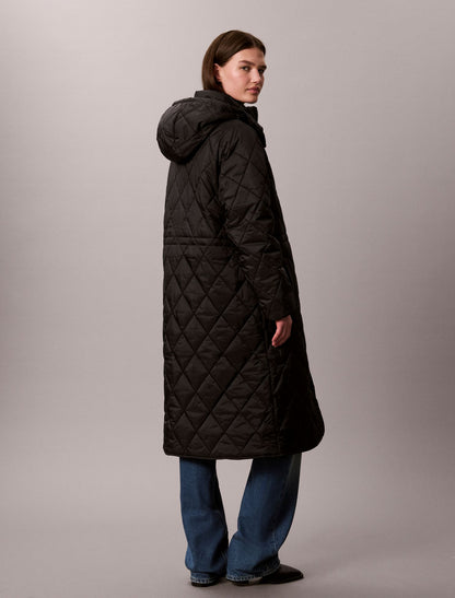 Quilted Hooded Long Liner Coat - Calvin Klein Women