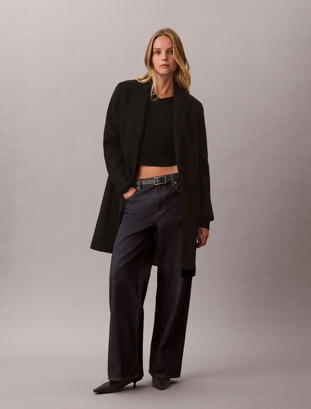 Tailored Wool Blend Single Breasted Coat - Calvin Klein Women