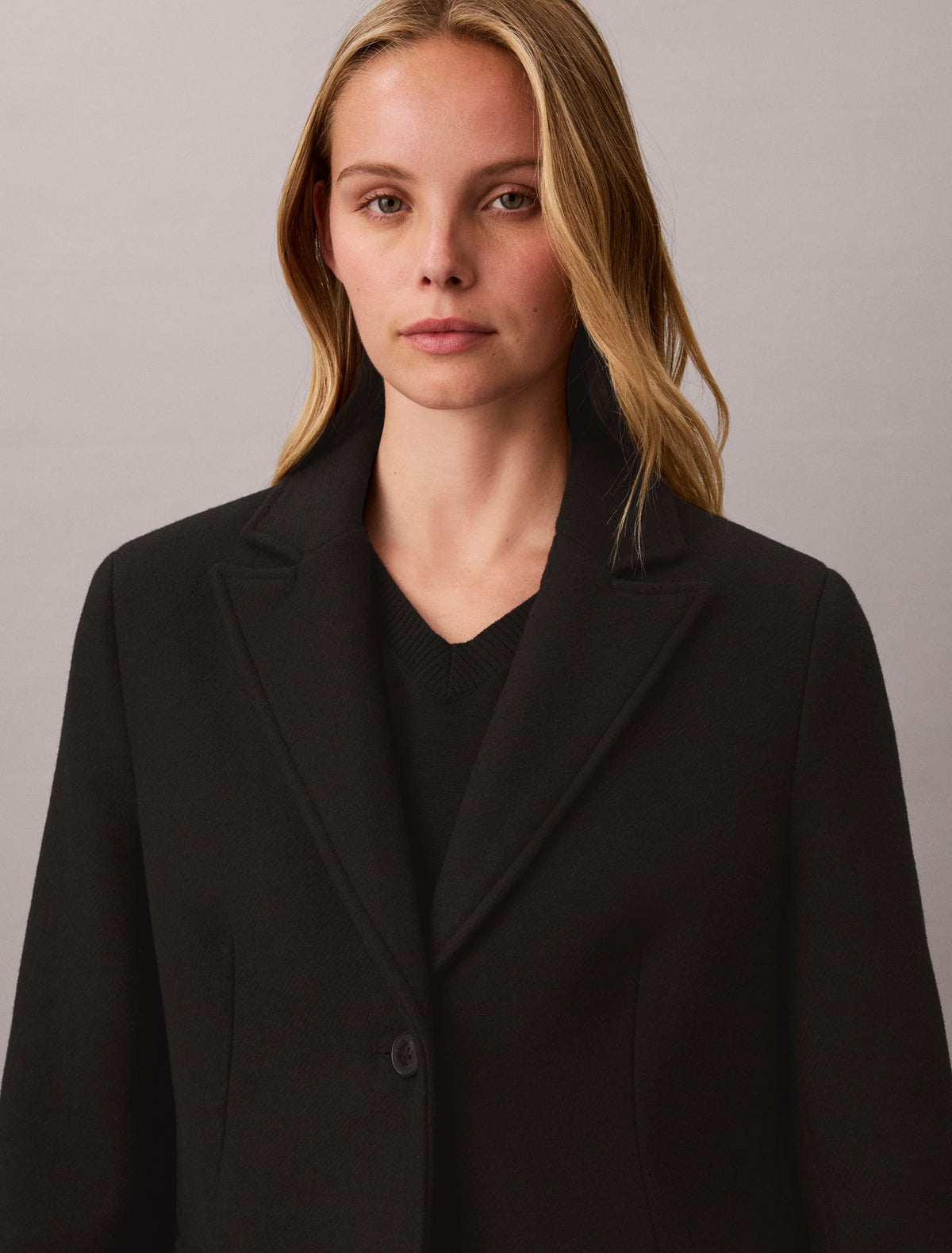 Tailored Wool Blend Single Breasted Coat - Calvin Klein Women