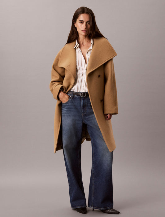 Wool Blend Funnel Neck Coat - Calvin Klein Women