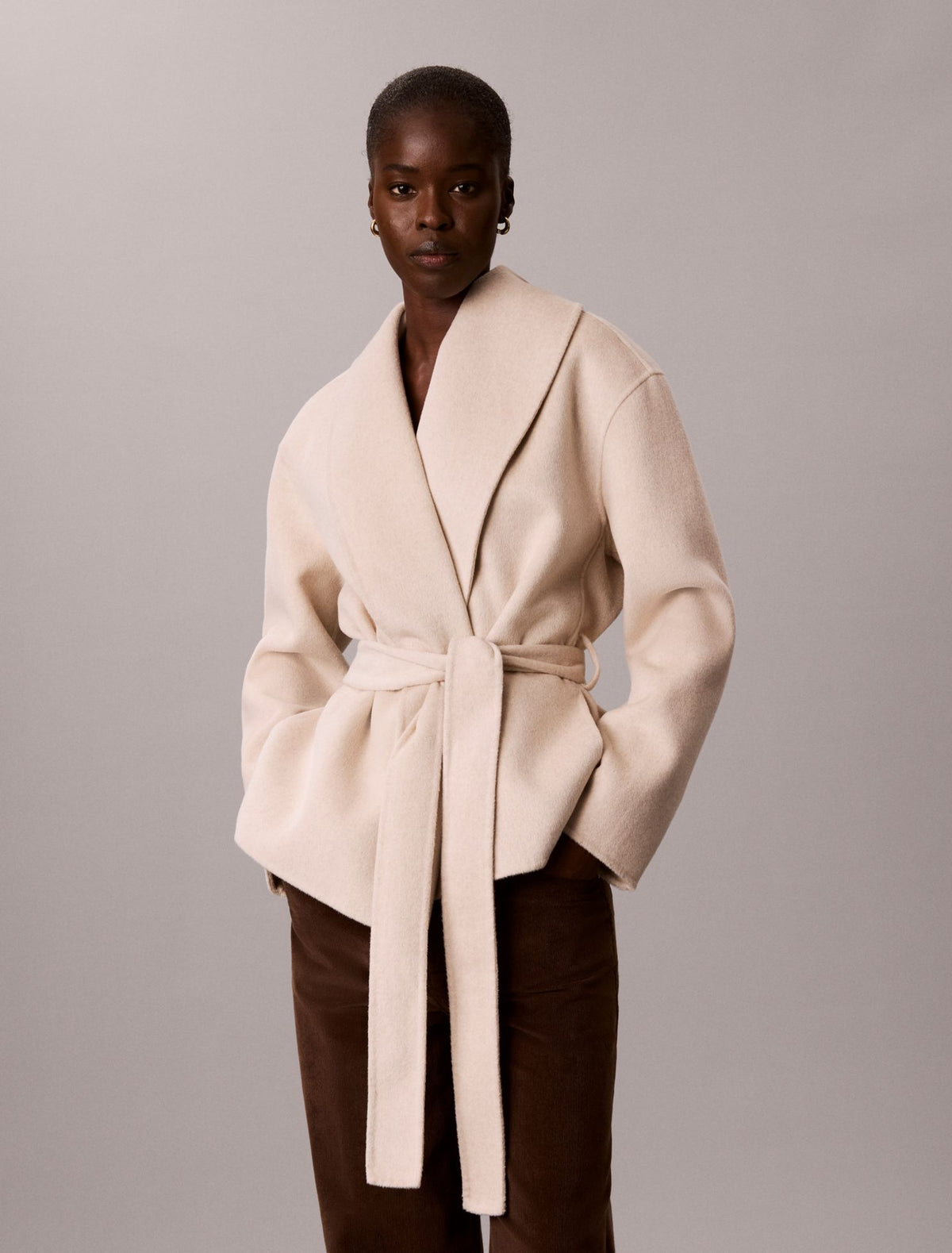 Shawl Wool Blend Hip Coat - Calvin Klein Women