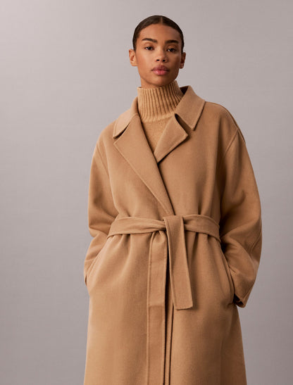 Double Faced Wool Blend Wrap Coat - Calvin Klein Women