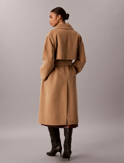Double Faced Wool Blend Wrap Coat - Calvin Klein Women