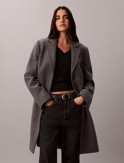 Tailored Single Breasted Wool Blend Coat - Calvin Klein Women