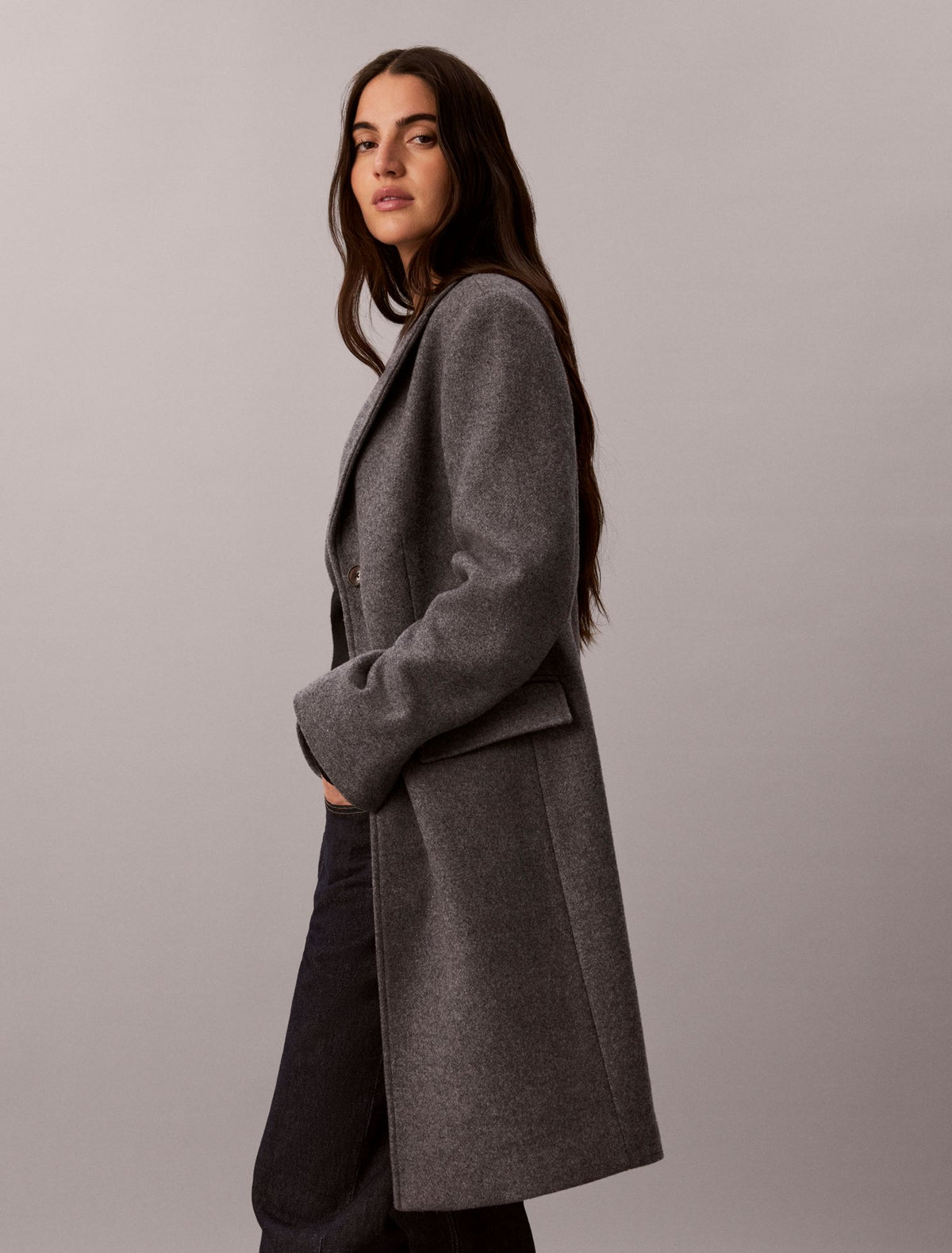 Tailored Single Breasted Wool Blend Coat - Calvin Klein Women