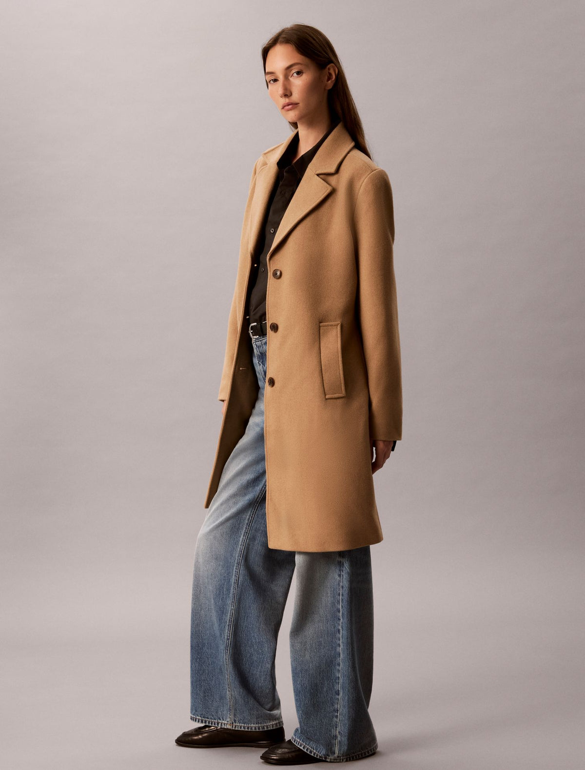 Wool Blend Tailored Coat - Calvin Klein Women