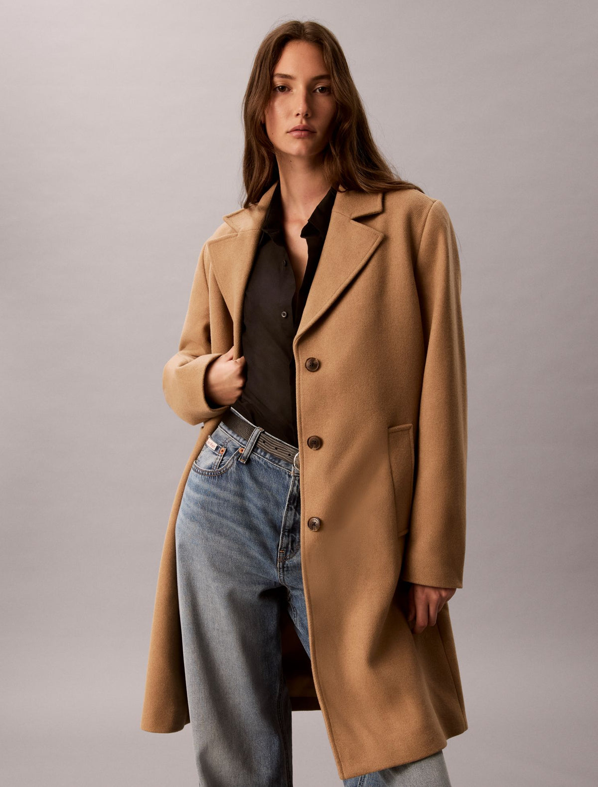 Wool Blend Tailored Coat - Calvin Klein Women