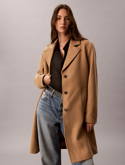 Wool Blend Tailored Coat - Calvin Klein Women