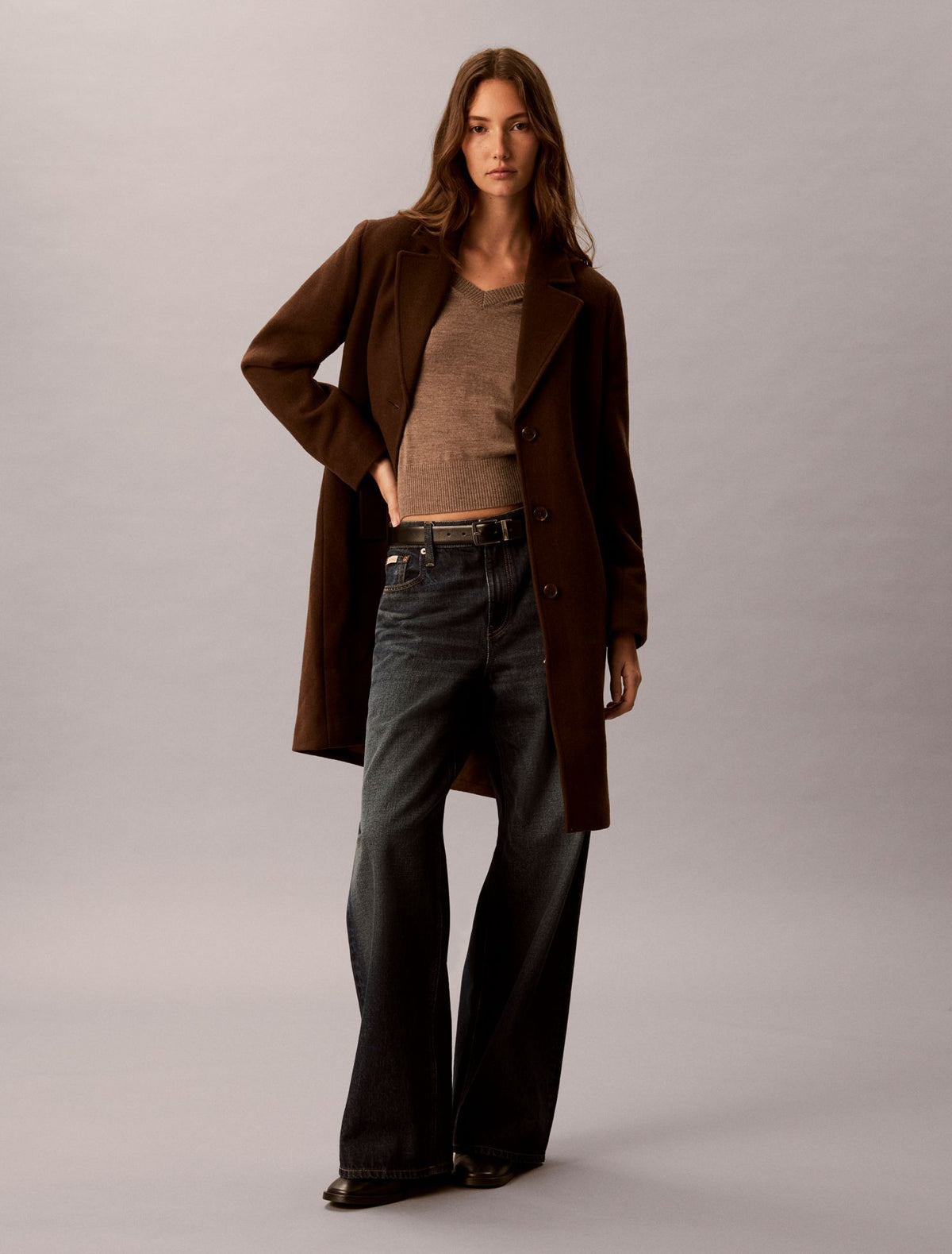 Wool Blend Tailored Coat - Calvin Klein Women