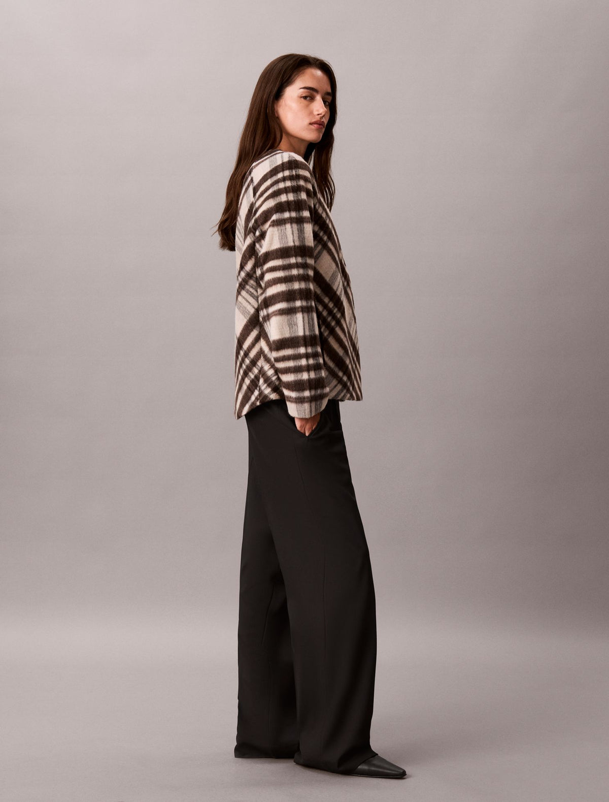 Mohair Plaid Cardigan Jacket - Calvin Klein Women